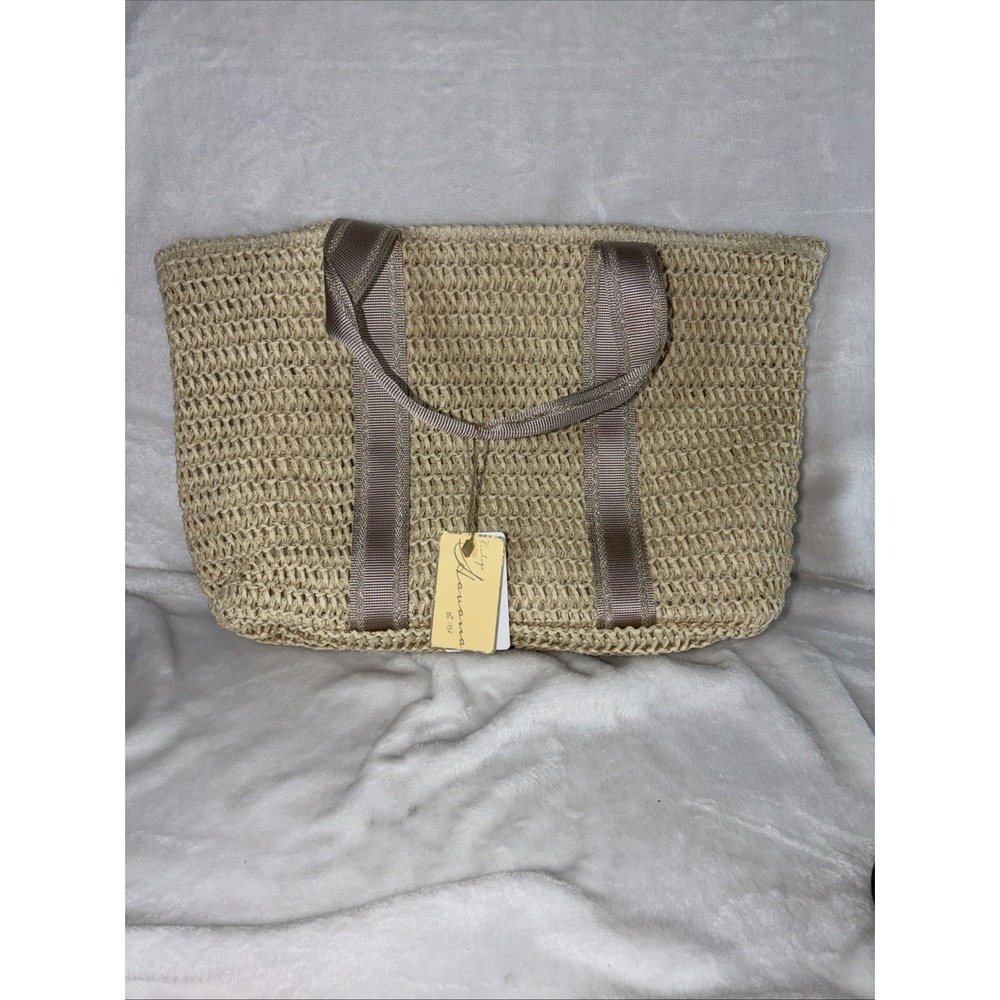 Vintage Havana Wow Rafia Crochet Tote Beige Lightweight Beach Pool Vacation NWT - Picture 1 of 9